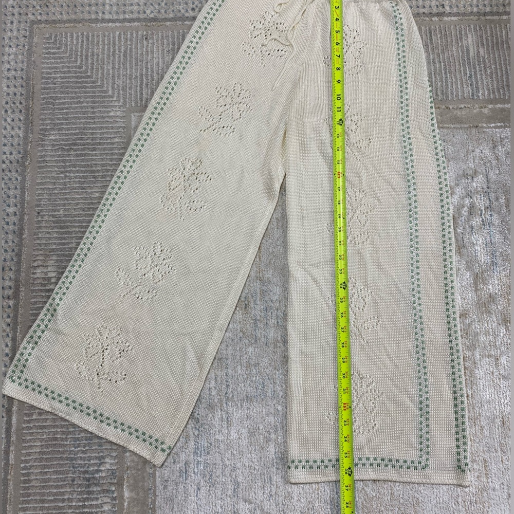 Calle Del Mar Floral Pointelle Knit Wide Leg Pants - Picture 7 of 8